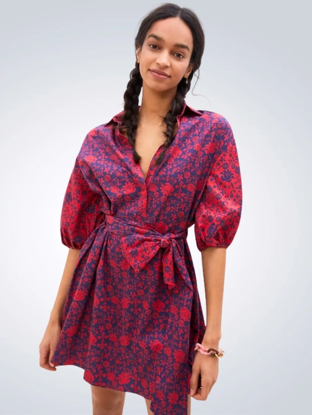 Anthropologie Sachin & Babi Nightingale Floral Red/Navy Cotton Mini Dress Sz SP
